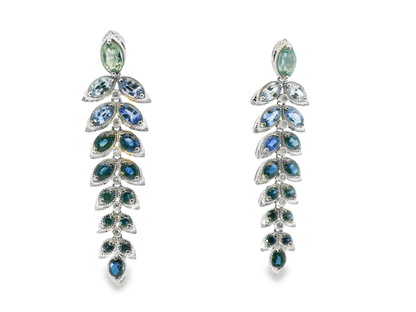 0.31CT Diamond 7.17CT Mixed Sapphire 14k White Gold Earring