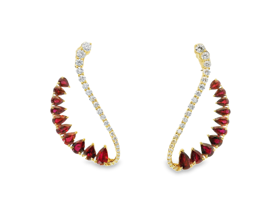 1.15CT Diamond 5.27CT Ruby 18k Yellow Gold Earring