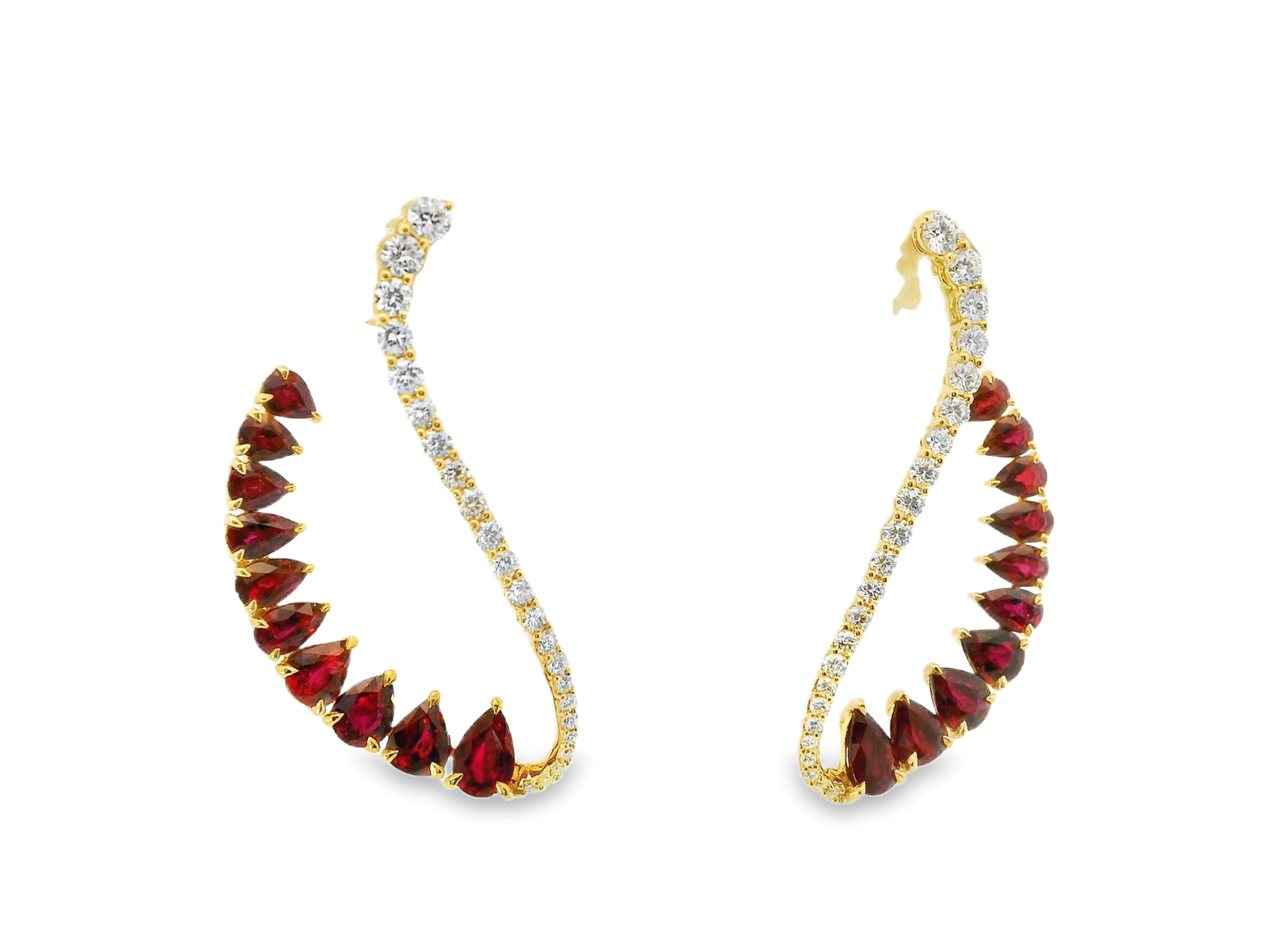 1.15CT Diamond 5.27CT Ruby 18k Yellow Gold Earring