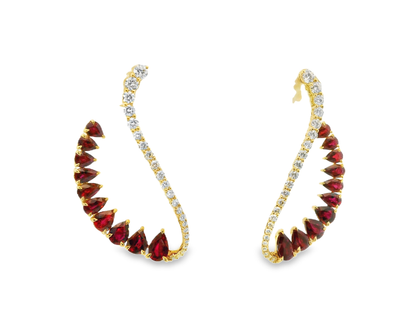 1.15CT Diamond 5.27CT Ruby 18k Yellow Gold Earring