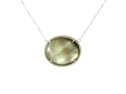 0.19CT Diamond and 11.22CT Black Mother of Pearl 14k White Gold Pendant