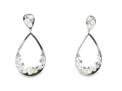 0.16CT Diamond  14k White Gold Pearl Earring