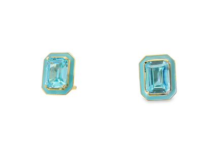 Swiss Blue Topaz Enamel 14k Yellow Gold Earring