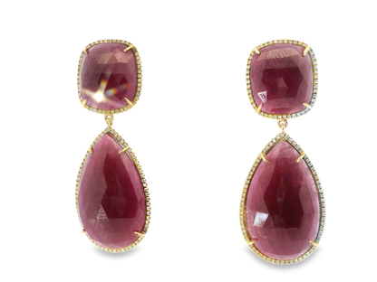 0.47CT Diamond with Ruby 14k Yellow Gold Earring