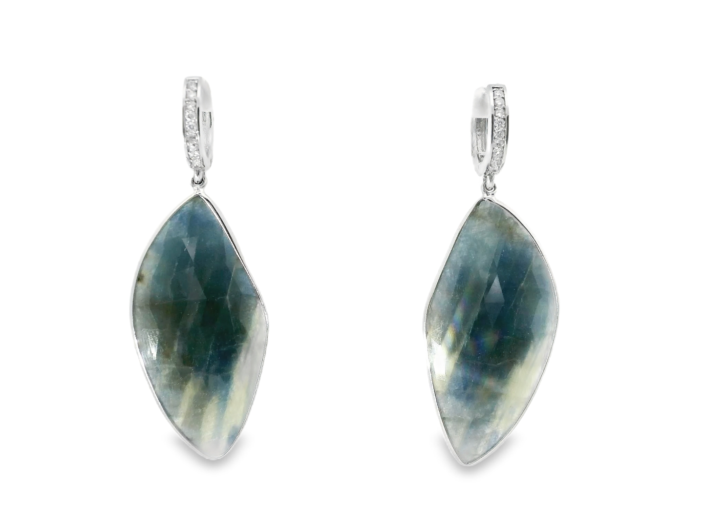 0.15CT Diamond with Blue Sapphire 14k White Gold Earring