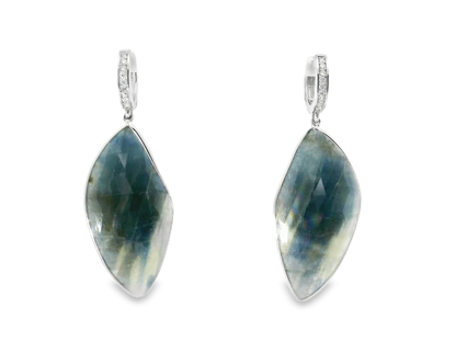 0.15CT Diamond with Blue Sapphire 14k White Gold Earring