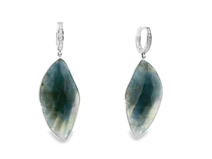 0.15CT Diamond with Blue Sapphire 14k White Gold Earring