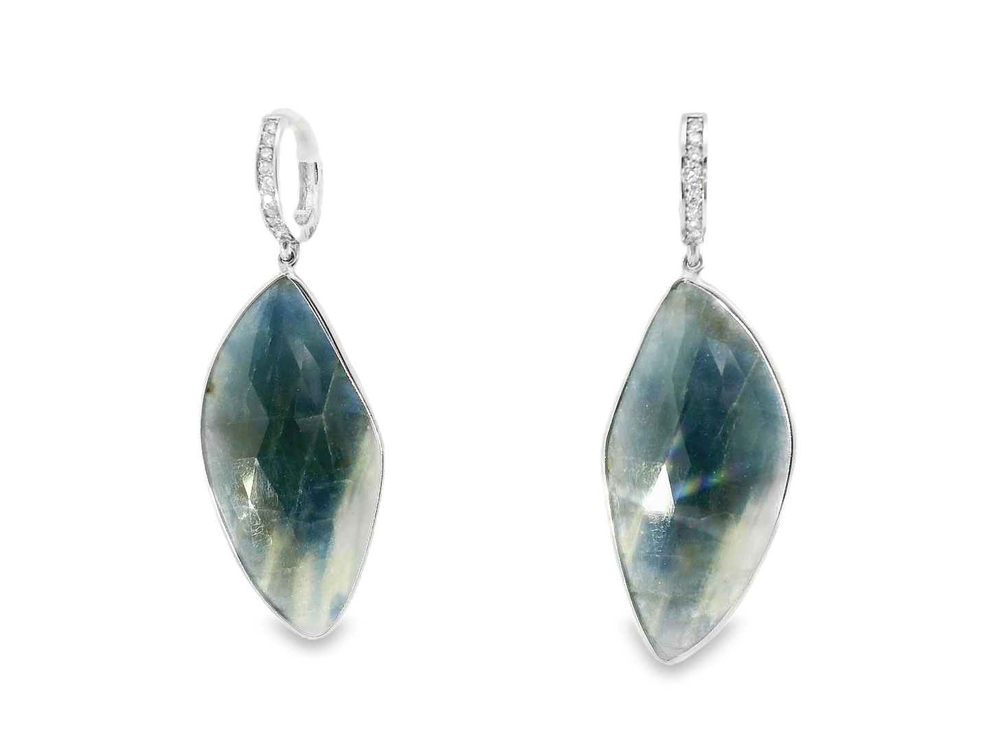 0.15CT Diamond with Blue Sapphire 14k White Gold Earring