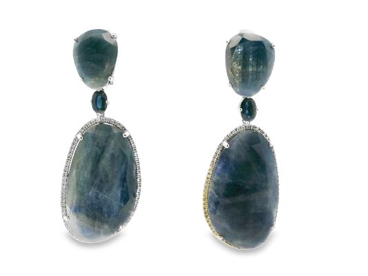 0.60CT Diamond with Blue Sapphire 14k White Gold Earring