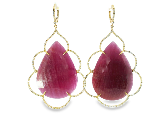 1.50CT Diamond with Ruby 14k Yellow Gold Earring