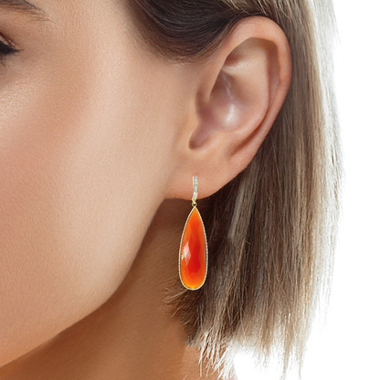 0.15CT Diamond with Red Carnel 14k Yellow Gold Earring
