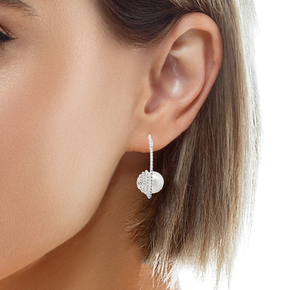 0.06CT Diamond 14k White Gold Pearl Earring