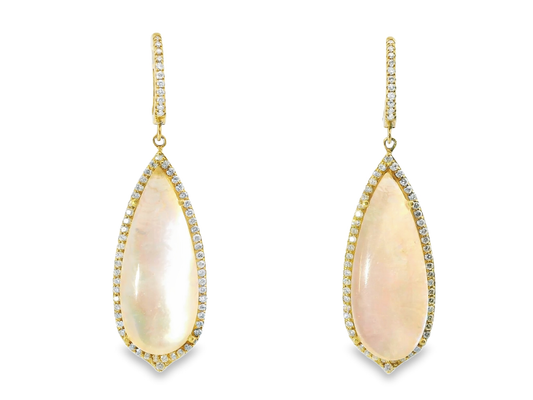 1.18CT Diamond with Pink Cabochon Stone 14k Yellow Gold Earring
