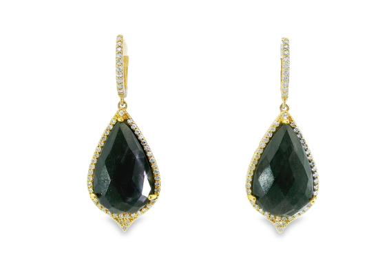 0.96CT Diamond with Faceted Rose de France Hematite Stone 14k Yellow Gold Earring