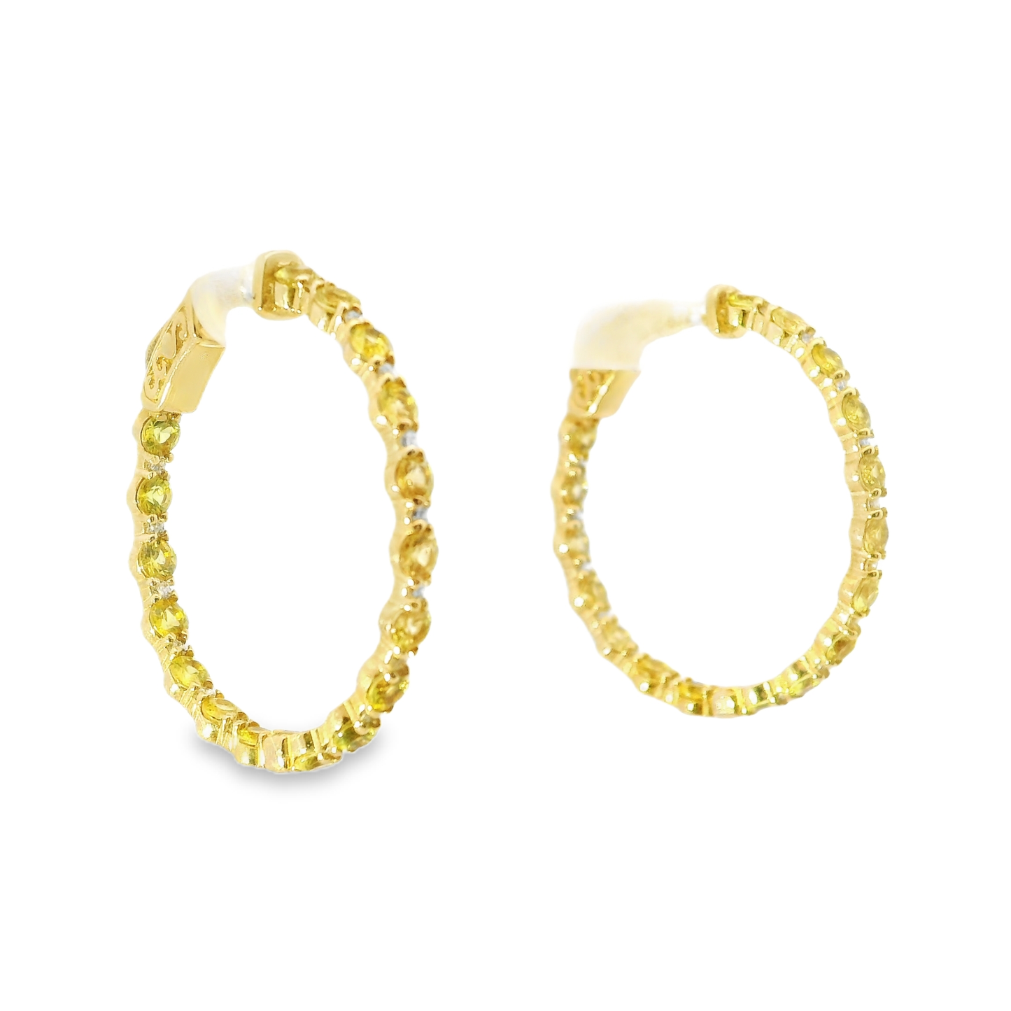 0.29CT Diamond 2.99CT Yellow Sapphire HOOP 14k Yellow Gold Earring