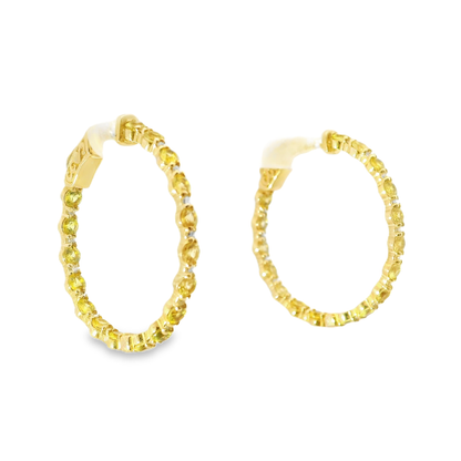 0.29CT Diamond 2.99CT Yellow Sapphire HOOP 14k Yellow Gold Earring