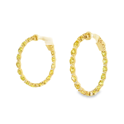 0.29CT Diamond 2.99CT Yellow Sapphire HOOP 14k Yellow Gold Earring