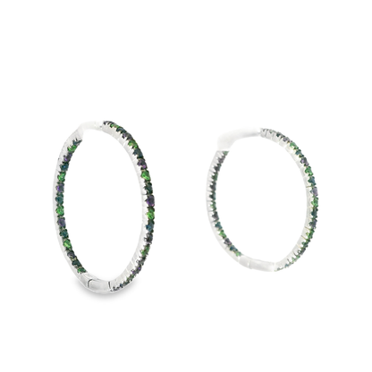 1.05CT Mixed Sapphire HOOP 14k White Gold Earring