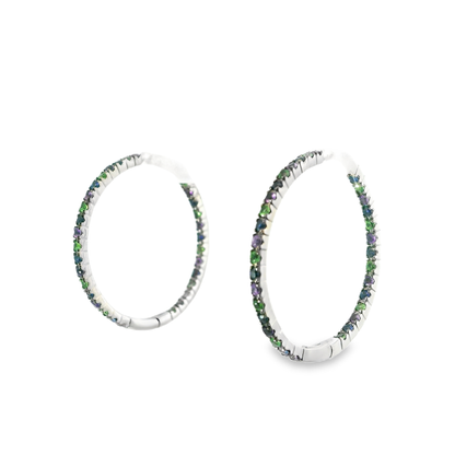 1.05CT Mixed Sapphire HOOP 14k White Gold Earring