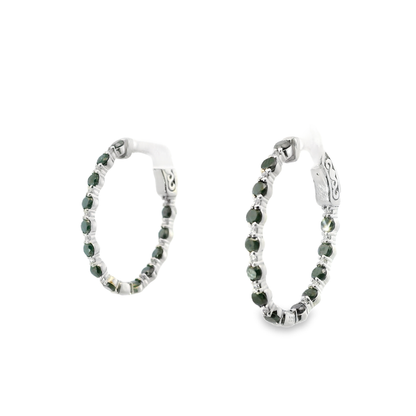 0.24CT Diamond 1.97CT Black Diamond HOOP 14k White Gold Earring