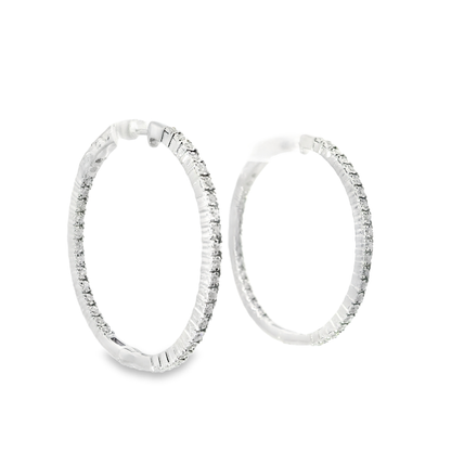 0.56CT Diamond Hoop Earrings 14k White Gold