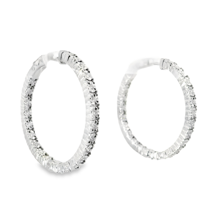 0.56CT Diamond Hoop Earrings 14k White Gold