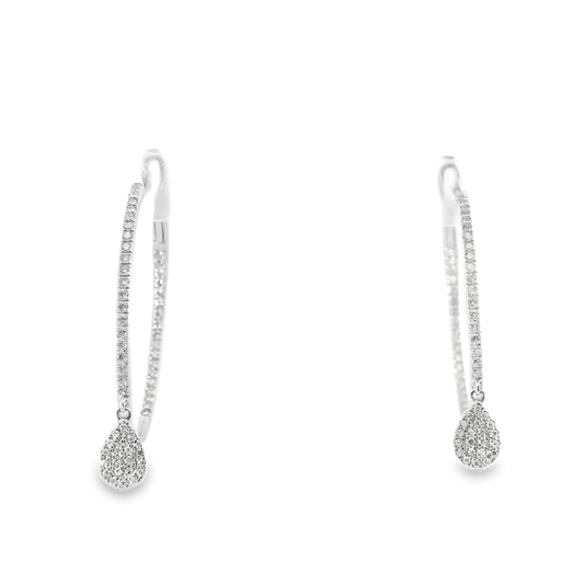 0.71CT Diamond Hoop Earrings 14k White Gold