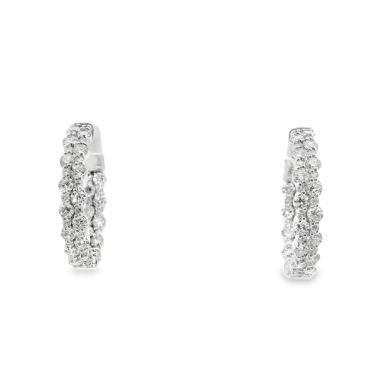 3.02CT Diamond Hoop Earrings 14k White Gold