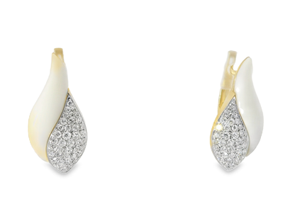 0.90CT Diamond with White Agate 14k Yellow Gold Earring