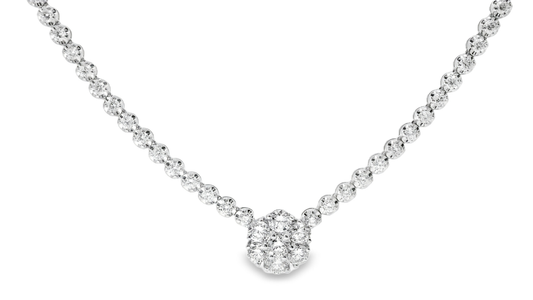 5.77CT Diamond Center Flower 14k White Gold Tennis Necklace