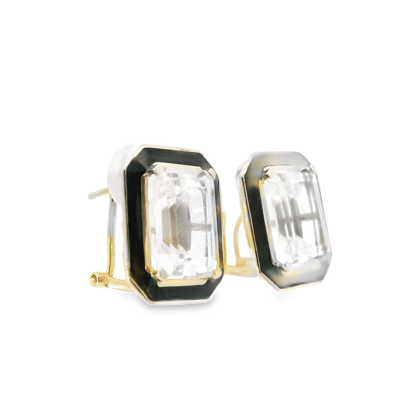 White Topaz Enamel 14k White Gold Earring