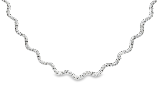 5.00CT Diamond Wavy  Tennis Necklace 14k White Gold