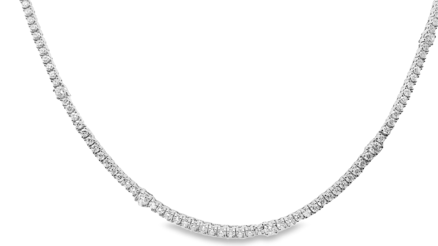 7.11CT Diamond 4 Prong Graduated Tennis 14k Yellow Gold Necklace