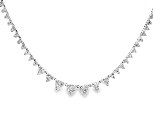 9.38CT Diamond 3 Stone Cluster Tennis Necklace 14k White Gold