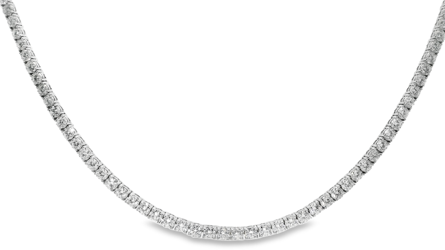 17.18CT Diamond 4 Prong Tennis Necklace 14k White Gold