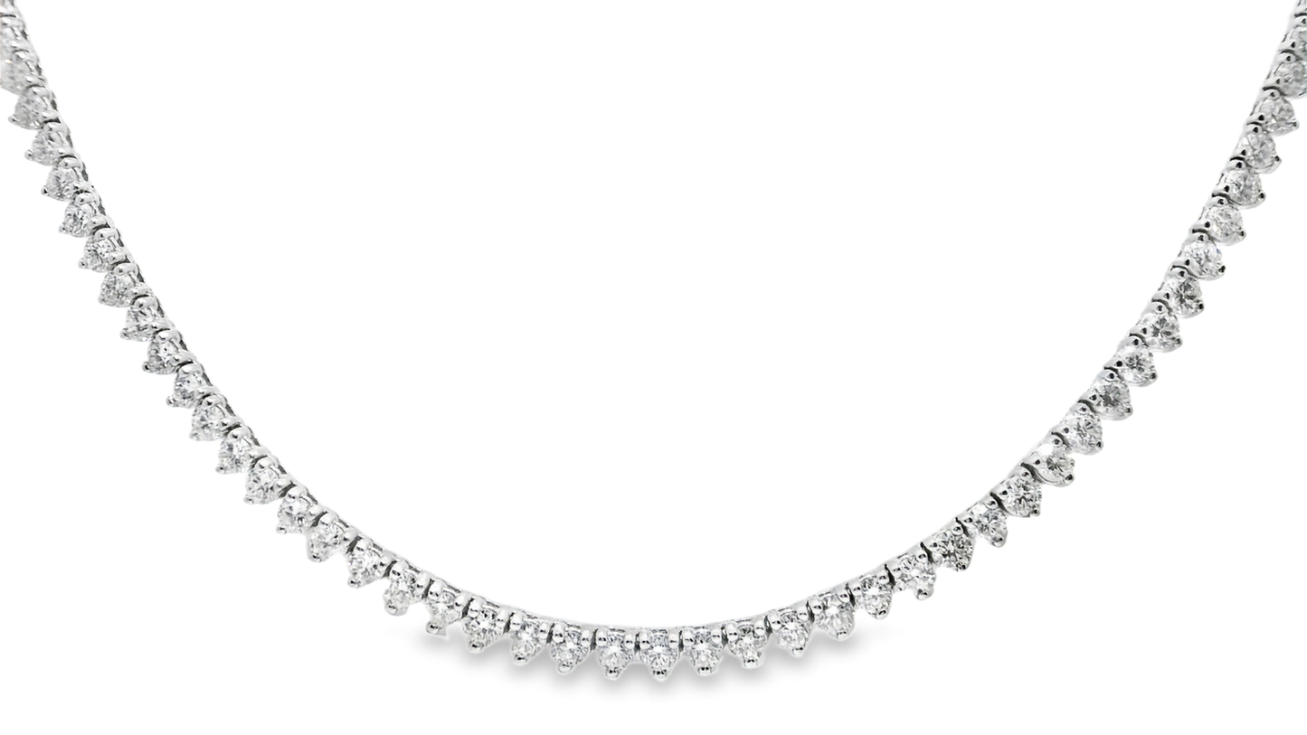 9.21CT Diamond 3 Prong Tennis 14K White Gold Necklace