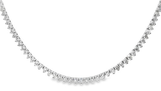 9.21CT Diamond 3 Prong Tennis 14K White Gold Necklace