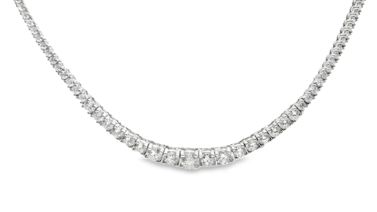 8.31CT Diamond 4 Prong Graduated  Tennis 14K White Gold Necklace