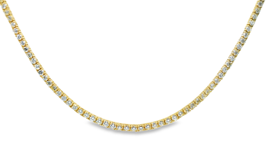 4.30CT Diamond 3 Prong Graduated Tennis 14k Yellow Gold Necklace