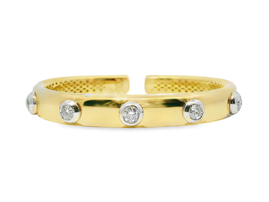 1.25CT Diamond Bezel Bangle 14k Yellow Gold