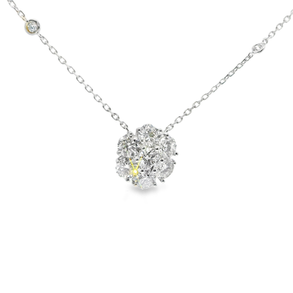 2.54CT Lab Diamond Flower Pendant 14k White Gold