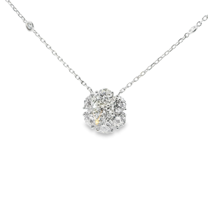 2.54CT Lab Diamond Flower Pendant 14k White Gold