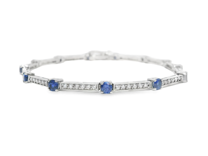 2.04ct Blue Sapphire 0.86ct Diamond Bracelet 14k White Gold