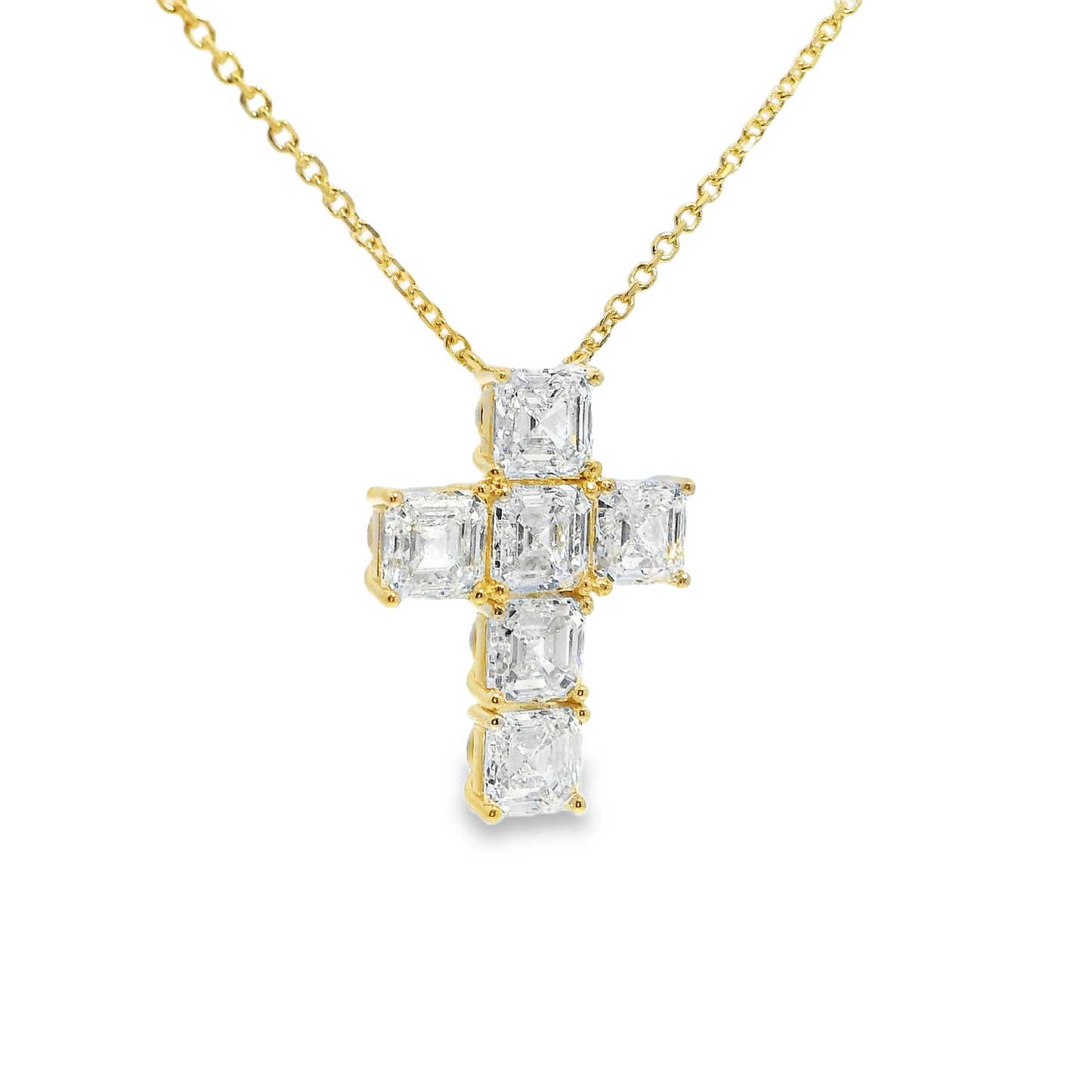 5.98CT Lab Diamond Emerald Cut Cross Pendant 14k Gold