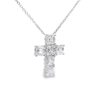 5.98CT Lab Diamond Emerald Cut Cross Pendant 14k Gold