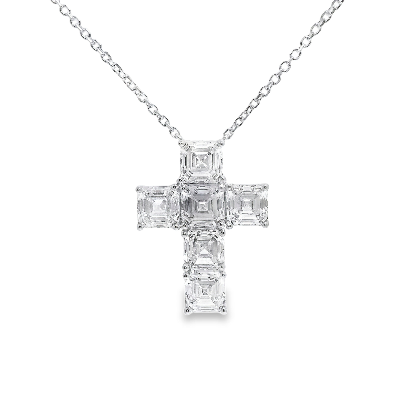5.98CT Lab Diamond Emerald Cut Cross Pendant 14k Gold