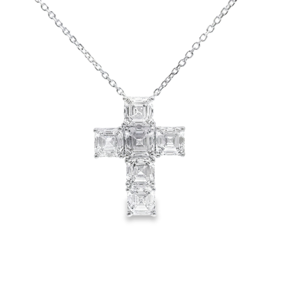 5.98CT Lab Diamond Emerald Cut Cross Pendant 14k Gold