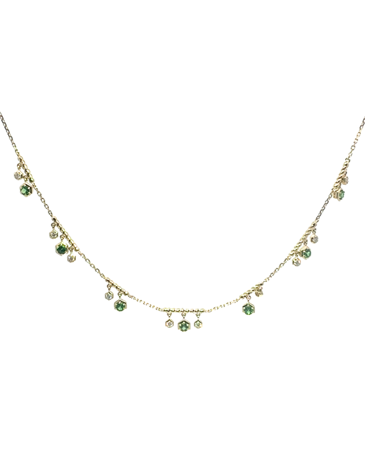 0.25CT Diamond 0.60CT Green Garnet 14k Yellow Gold