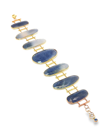 0.50CT Diamond with Blue Sapphire 14k Yellow Gold Bracelet