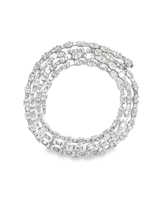 23.61CT Emerald Cut Diamond 18k White Gold Necklace